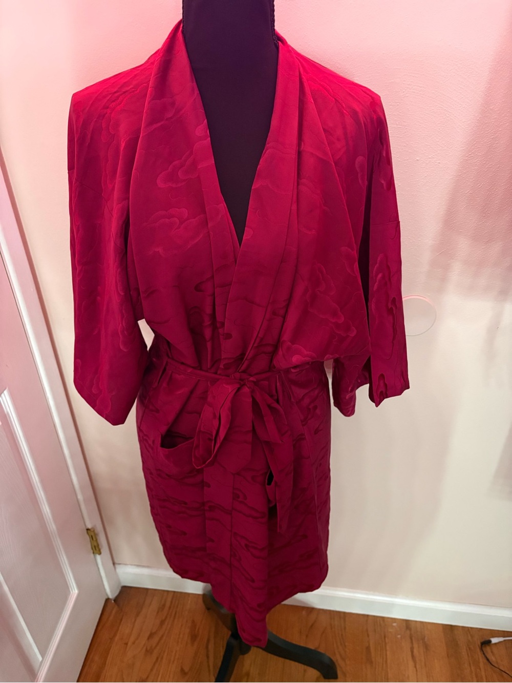 Vintage Maroon 100% Silk Kimono-Style Robe